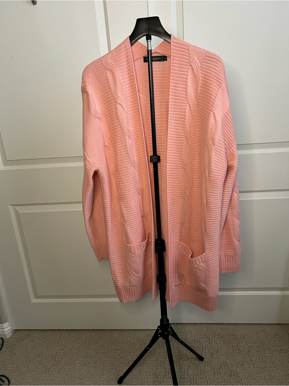 Everyday Open-Front Cable Cardigan in Blush Pink